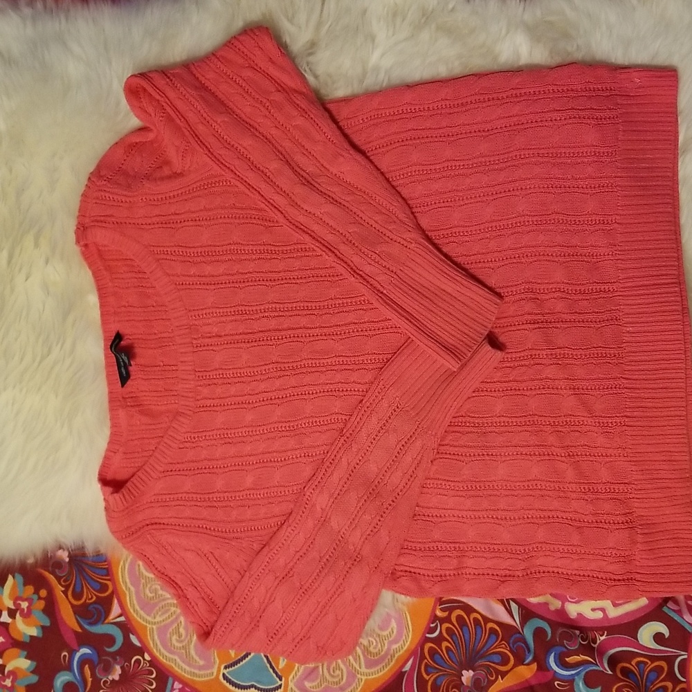 Cable knit sweater, cotton L, American Eagle Outfitters coral color crew neck.